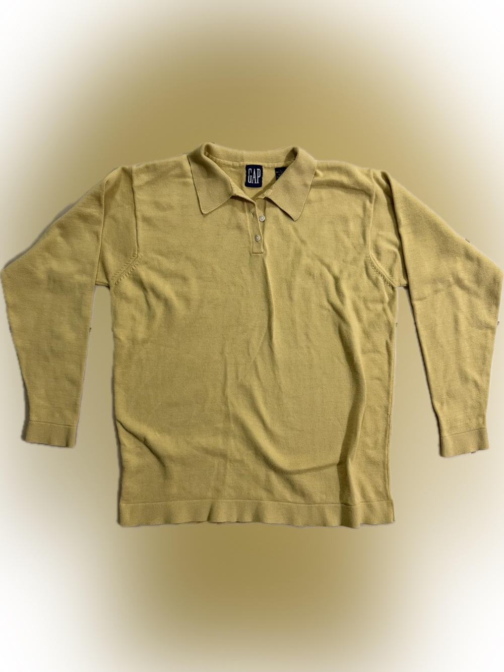 GAP Vintage 90’s Men's Olive-Yellow Long Sleeve Polo Size Large